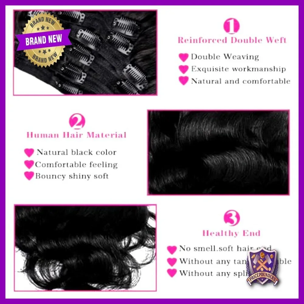 26 Inch Clip In Human Hair Extensions Body Wave 120g 7 Pieces